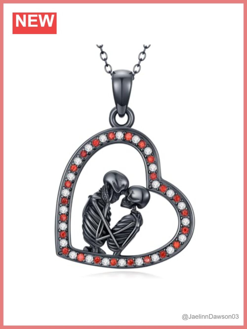925 Sterling Silver Skull Couple Necklace Cubic Zirconia Pendant Halloween